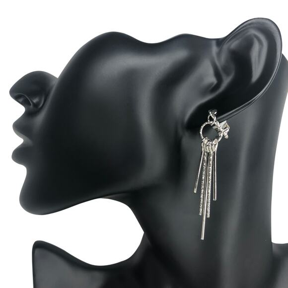 Silver Dangle Textured Rods Clip-On Earrings - Picture 2 of 4